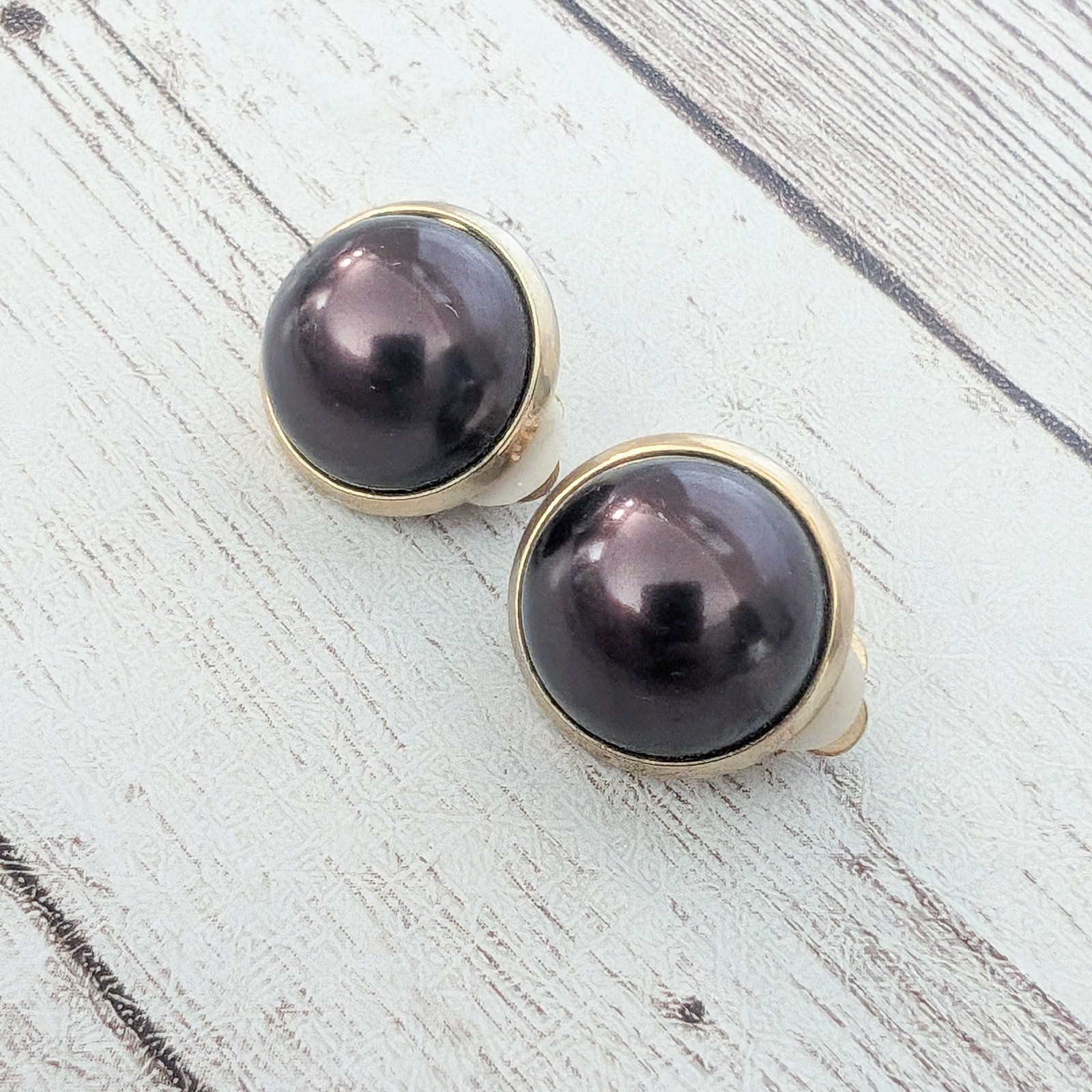 Vintage Clip On Earrings 5/8″ Domed Brown with Gold Tone Halo