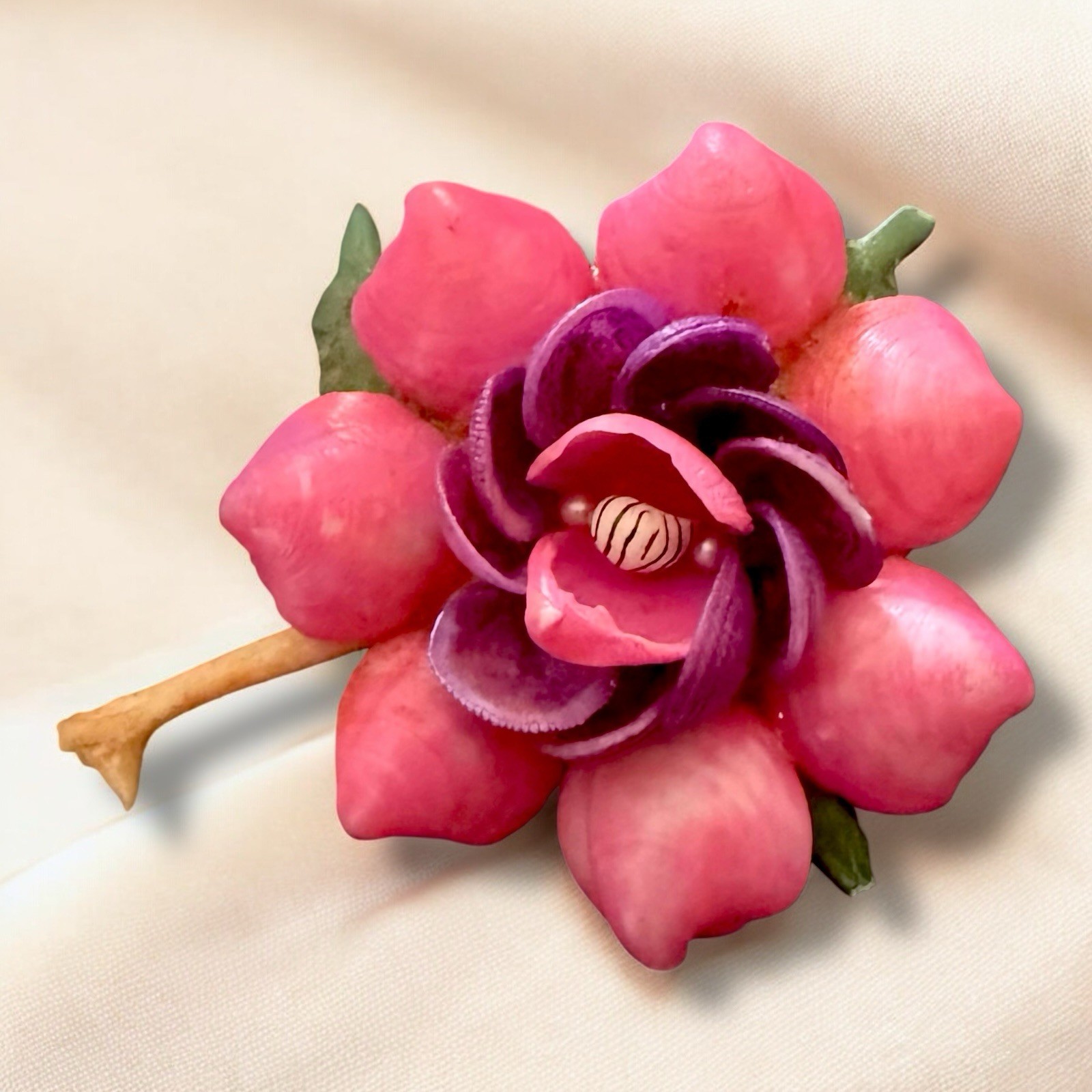 Flower Brooch Shell Vintage Beach Pin Handmade Figural Souvenir Mid Century