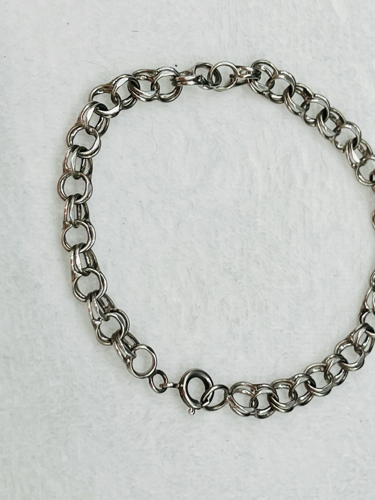 Vintage Sterling Silver Starter Charm Bracelet 6mm Double Link Chain 7.25”