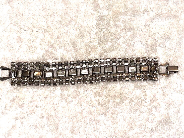 Vintage Emerald Cut and Round Rhinestone Bracelet, Five Row, Unsigned