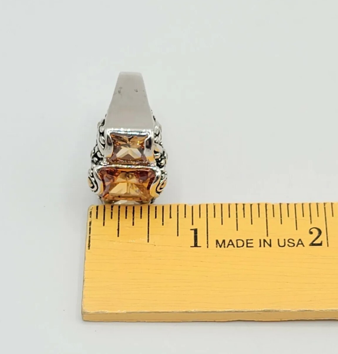 Vtg Ring Sz 7 Lg Topaz Citrine Amber Cubic Zirconia Statement Fashion Jewelry