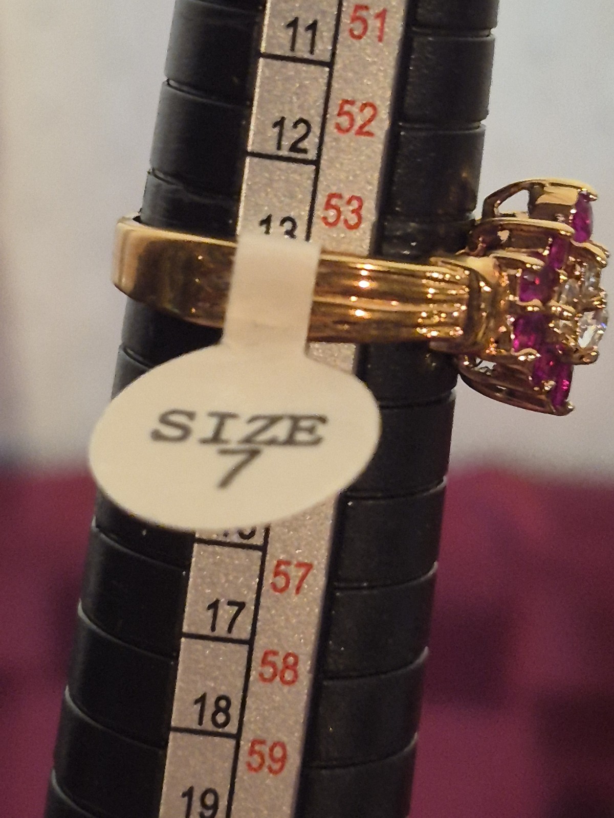 New Vintage Lindenwold Cluster Ring – Size 6.75 / 7 – Ruby Red & Clear Cz
