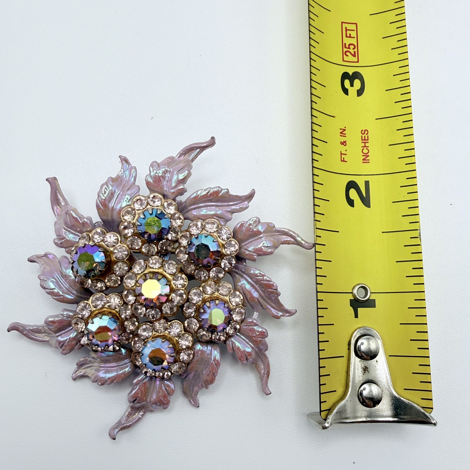 Selini Pearlescent Pink Rhinestone Pin Brooch Aurora Borealis Crystal Vintage