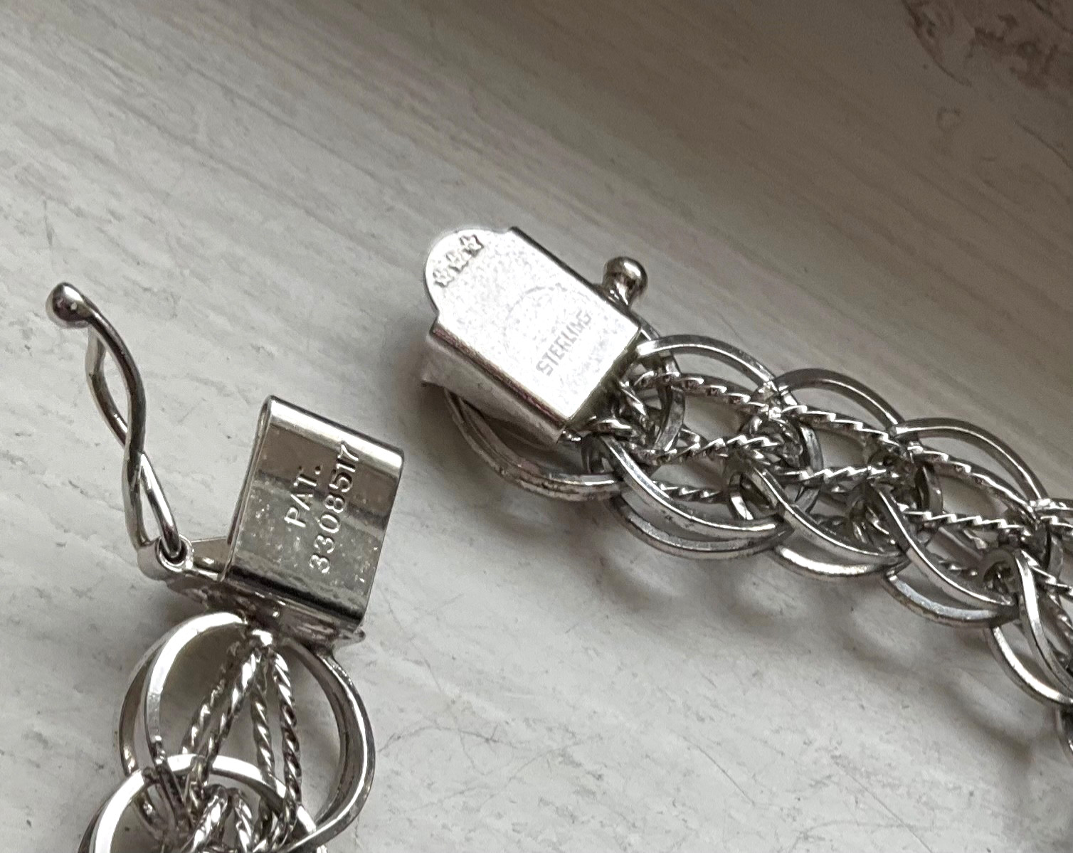 Vintage Starter SILVER CHARM BRACELET Wearable 7 1/8” USA Made Patent