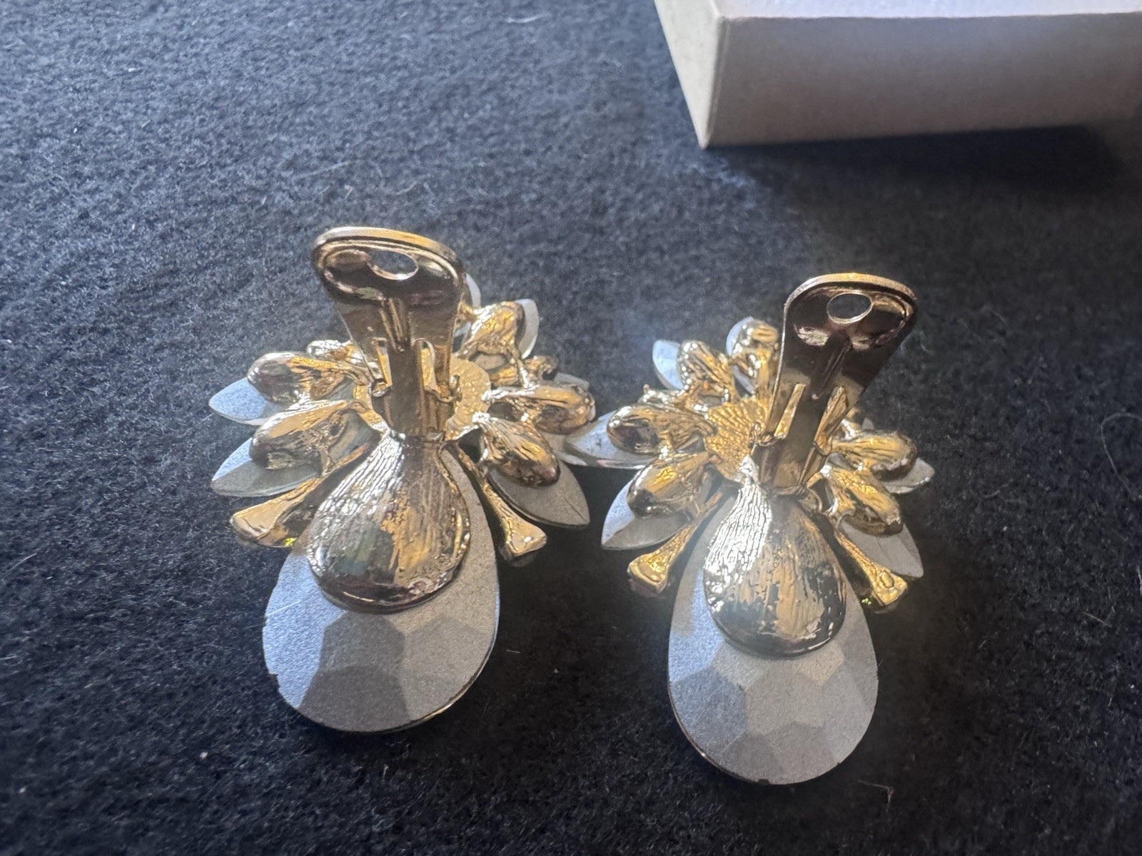Vintage Aurora Borealis Rhinestone Earrings AB Crystal Floral Unbranded Clip On