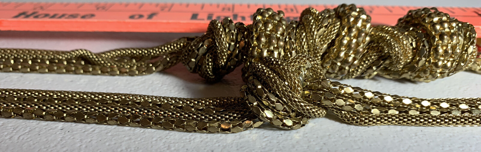 VTG 17” GOLD MESH CHAIN NECKLACE GOLD KNOTS PARTY EVERYDAY COSTUMES
