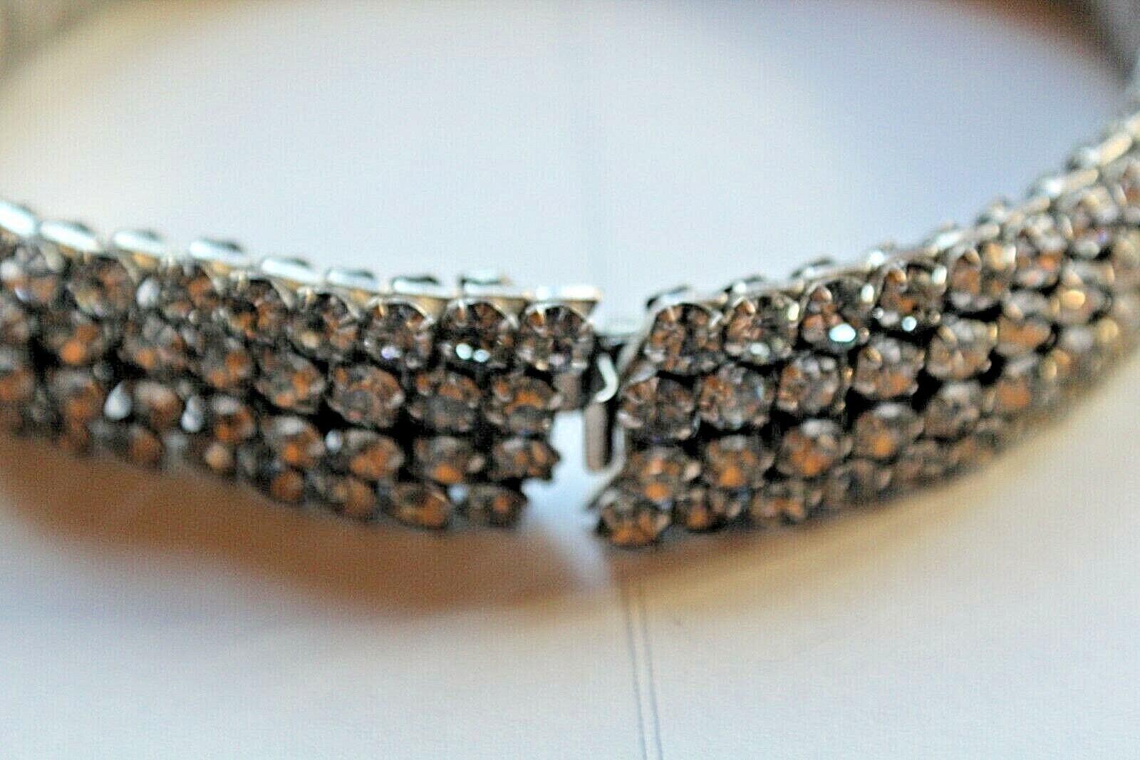 HIRFLEX MADE IN USA, SILVERTONE ,WHITE RHINESTONE, EXPANDABLE NECKLACE 12-16″