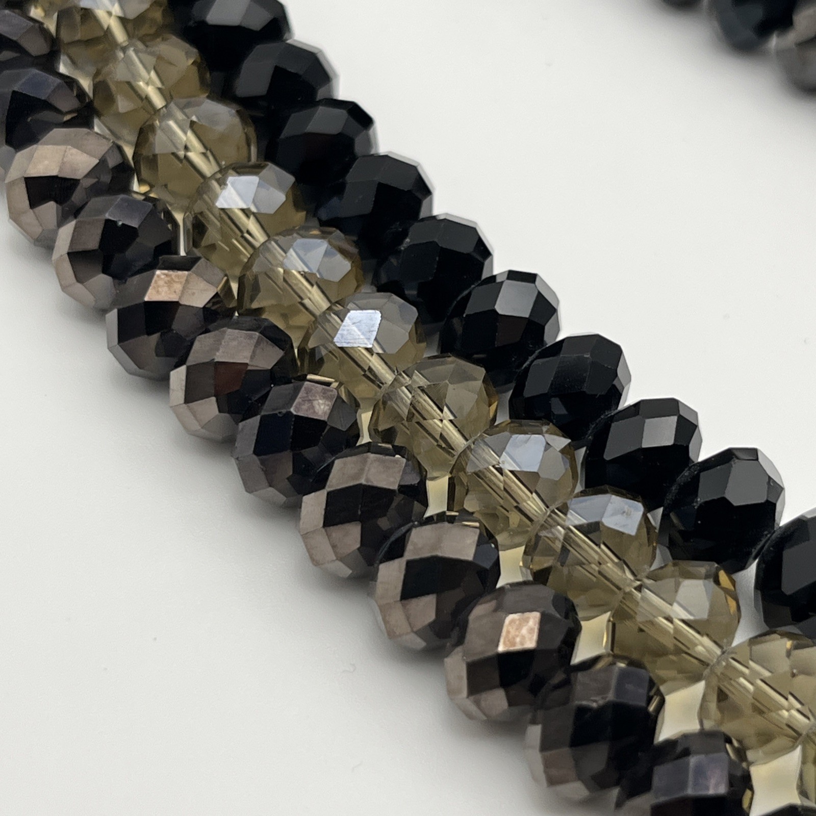 Faceted Beaded Statement Necklace Multi Strand Black Bronze Beige 40″
