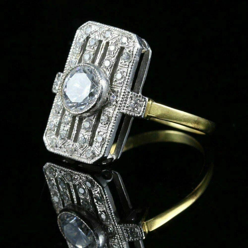 Vintage Art Deco 2.41CT Round Cut Lab Created Diamond 14K Two-Tone Gold Finish