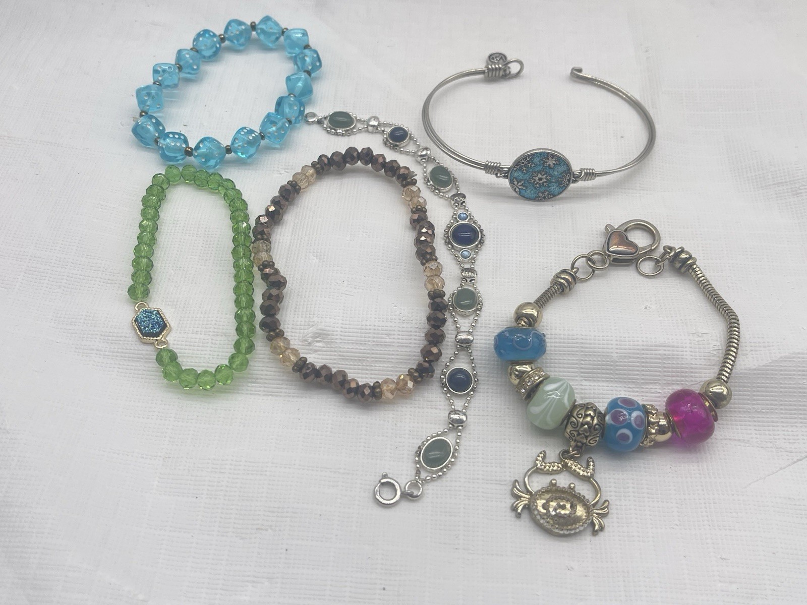 Vintage Y2K Colorful Bracelet Lot 6 Pc Charm Bracelet Bangle Stretch Beaded