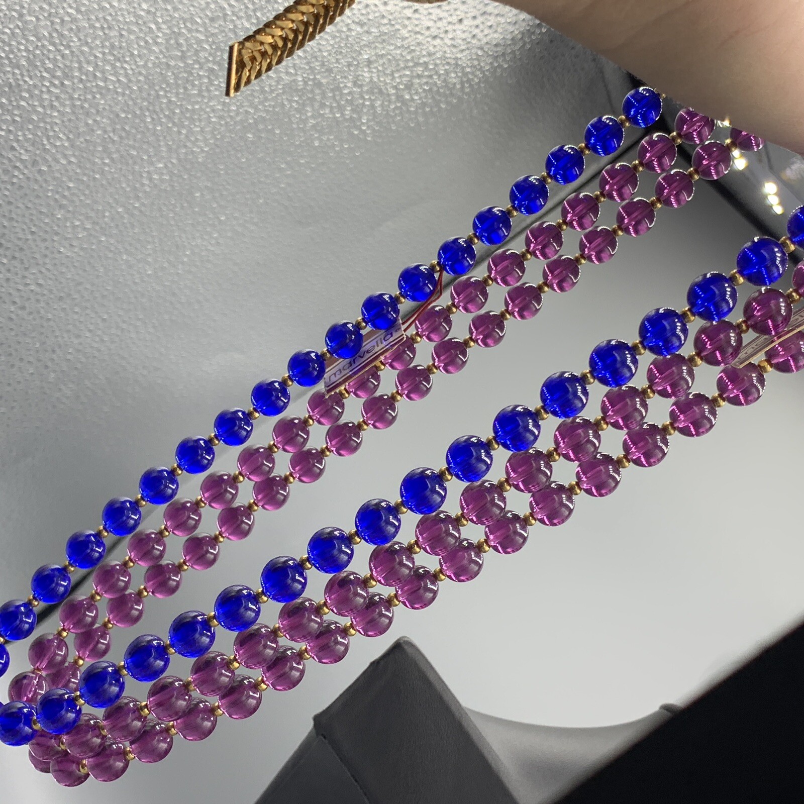 Marvella NOS Necklace Lot Blue and Purple Bead Lightweight Original Tags 24 Inch