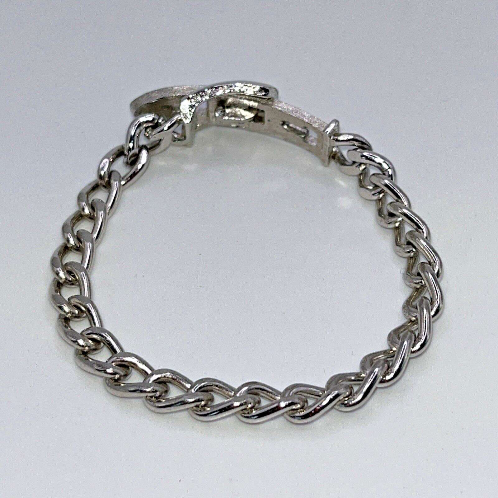 Vintage Avon Belt Buckle Chain Bracelet Silver Tone Adjustable 6062 7.25 in