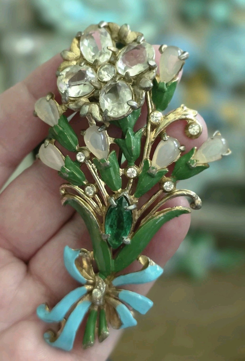 Deco Unique Floral Brooch Faux Moonstone