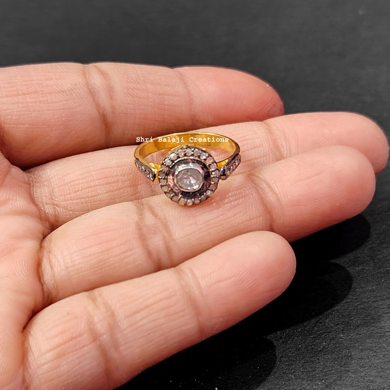 Natural Rosecut Diamond , Uncut Polki & 925 Sterling Silver Ring Jewelry