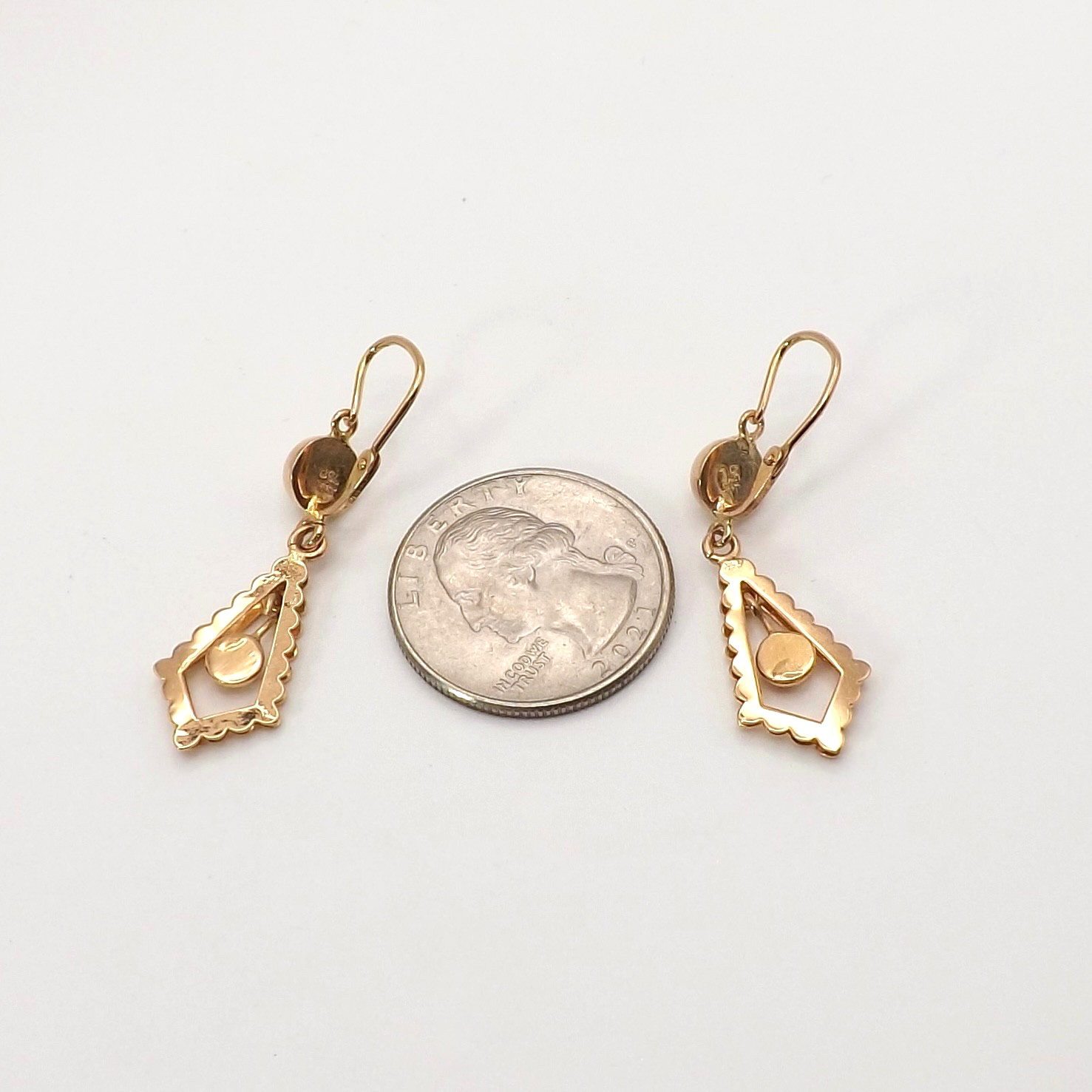 Art Deco 18k Rose Gold Dangle Front Closure Earrings Cherries Italy 750