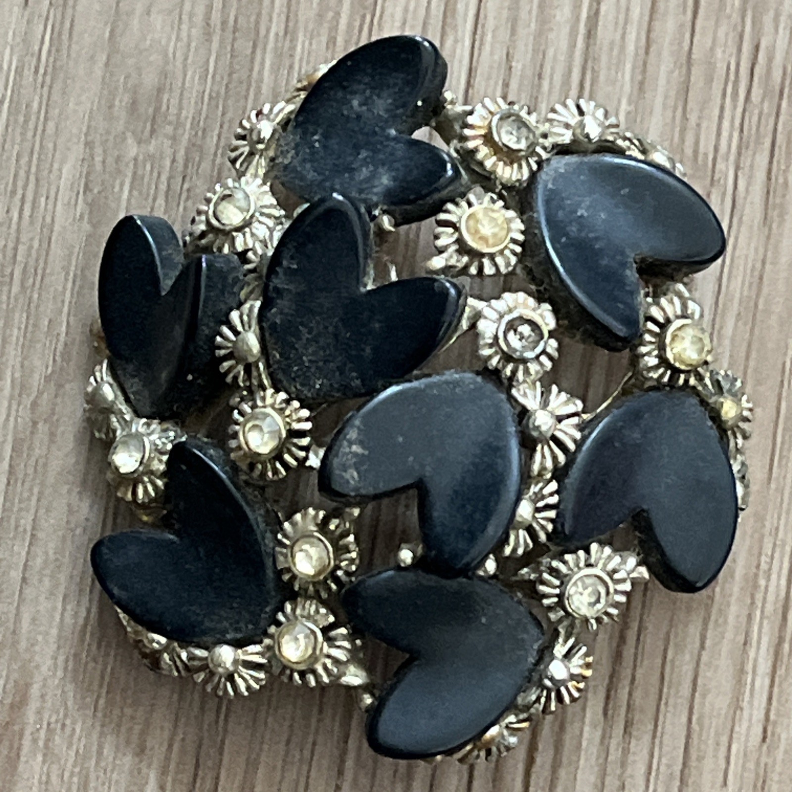 BSK Vintage Pin Brooch 2” Hearts & Flowers