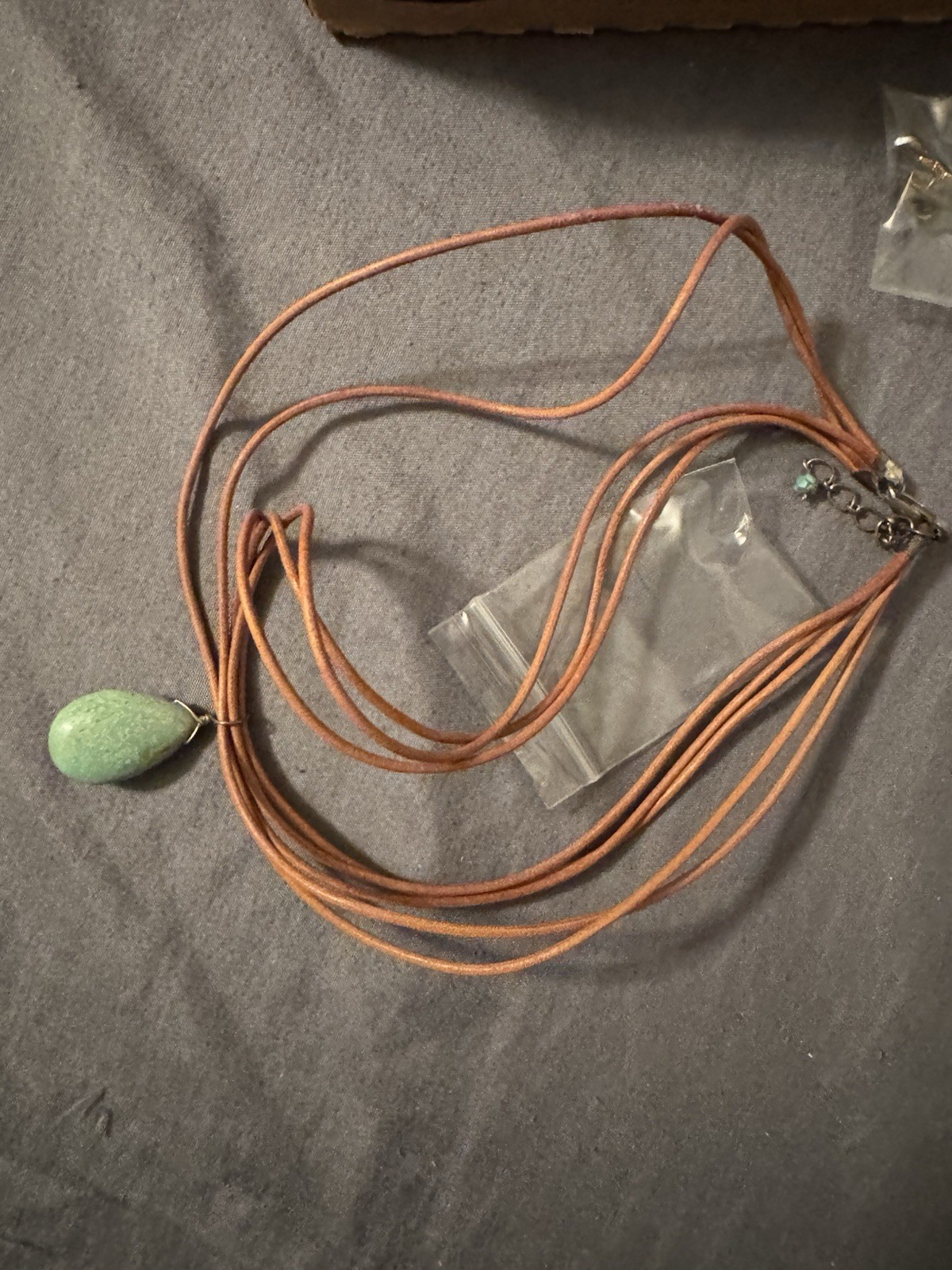 Vintage Multi Strand Leather Wire Wrapped Green Gemstone Necklace Sterling 925