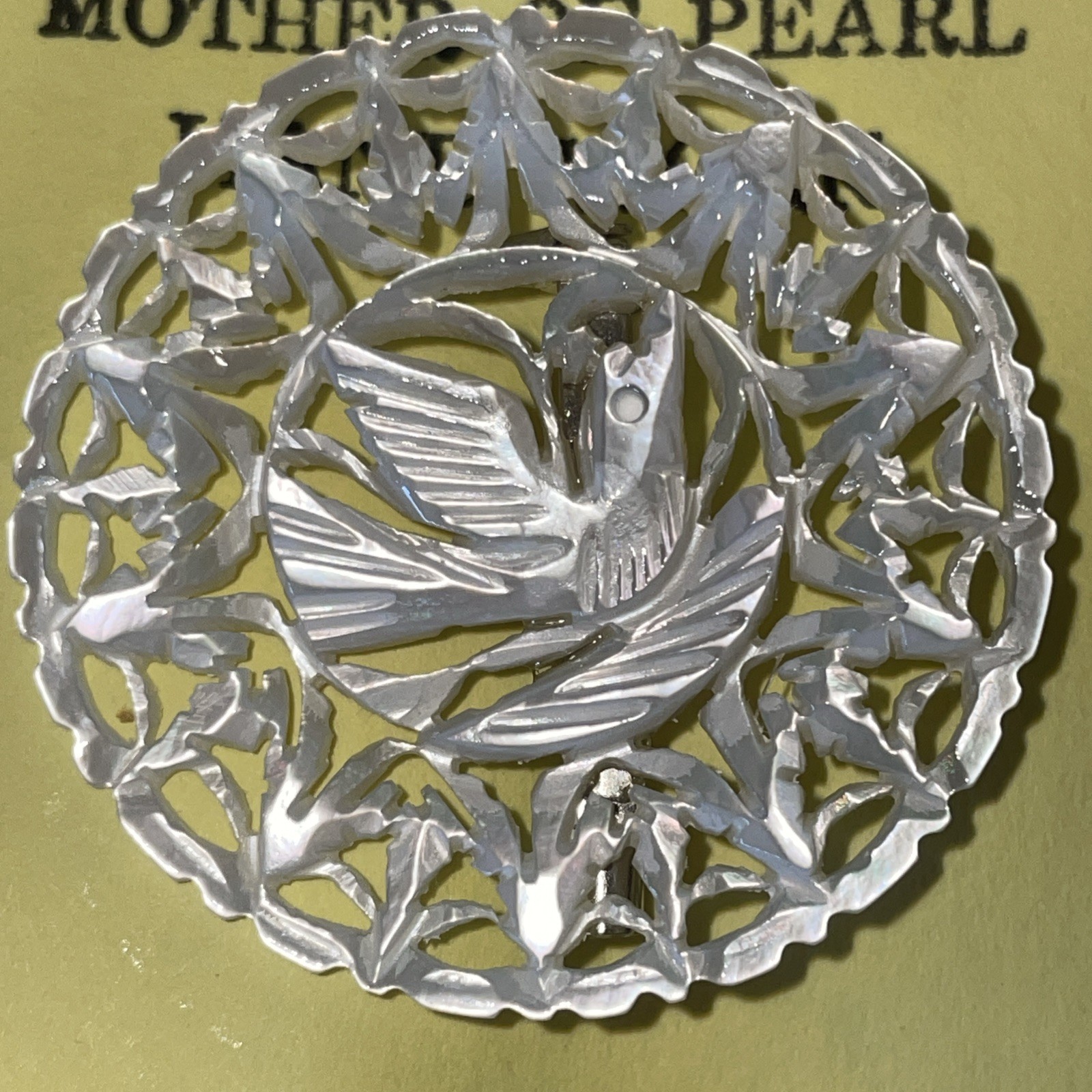 Vintage Hand Made Mother of Pearl Dove Of Peace Brooch Pin 1991 Bethlehem