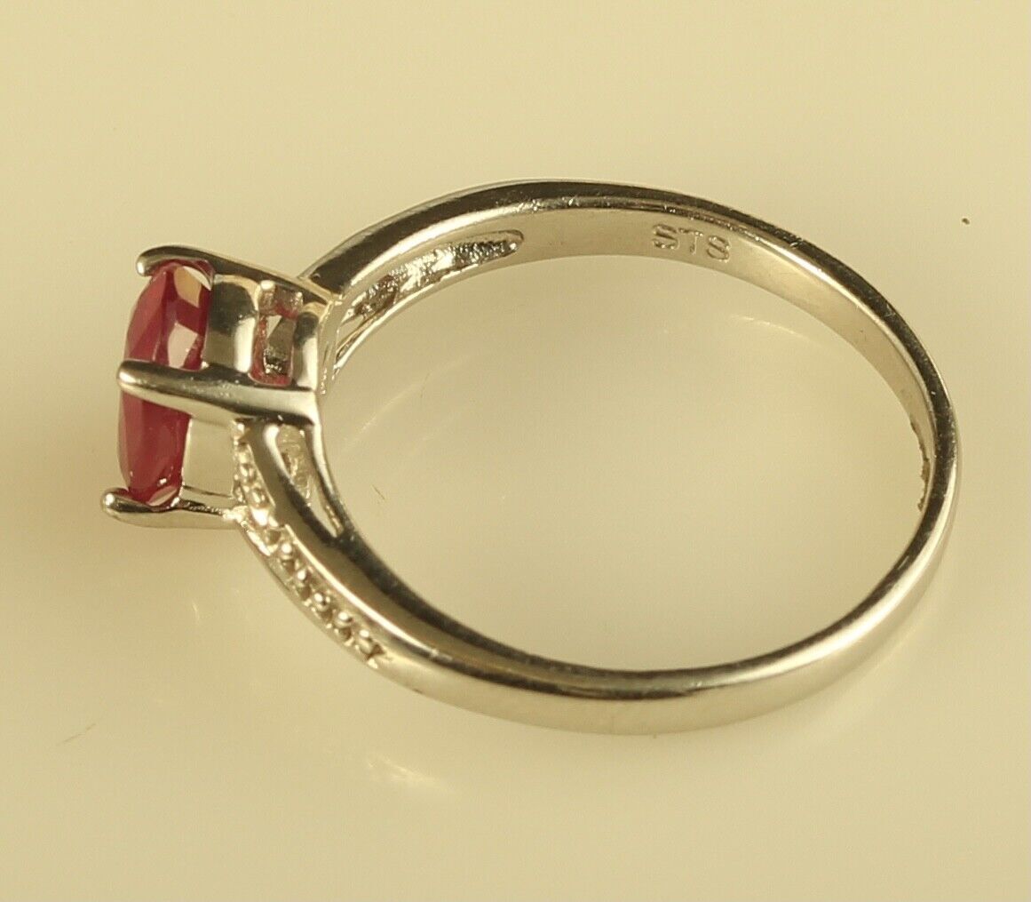 Vtg Sterling Silver Oval Red Ruby Split Shank Accent Statement Ring Sign STS 925