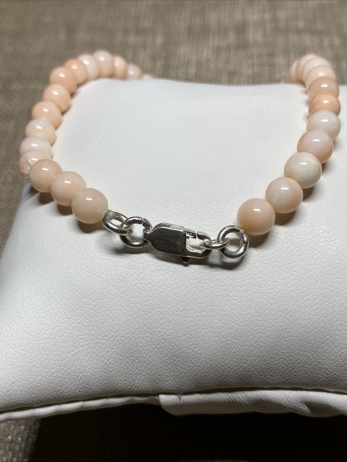 Vintage 1970s Angel Skin Coral Bracelet 7.5” 5.3mm Beads Sterling 925