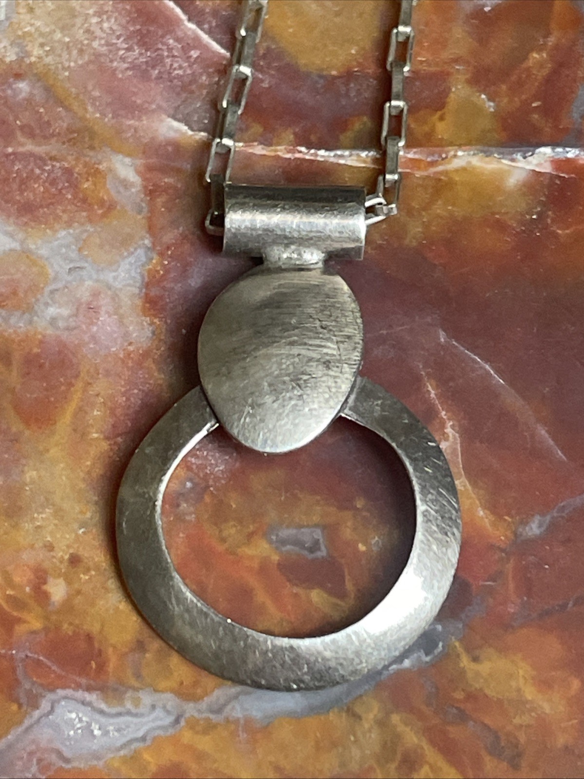 Vintage Sterling Silver Modernist Pendant Necklace 21”