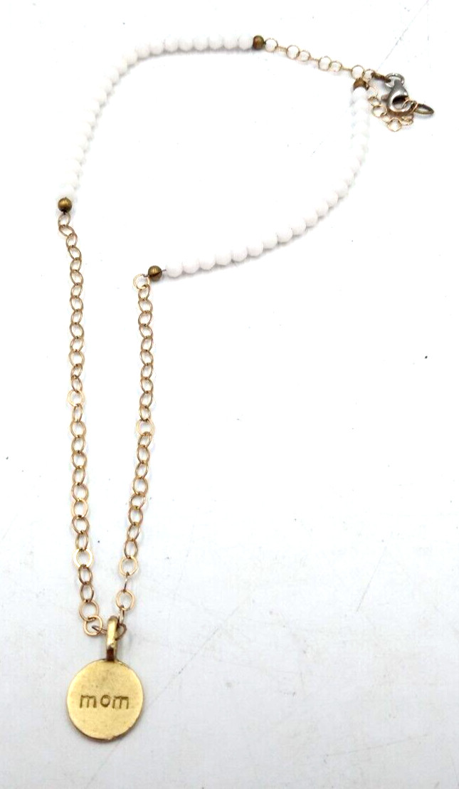 VTG 1970’s Gold Wash Verneil Over 925 Silver 18″ MOM Charm White Bead Necklace
