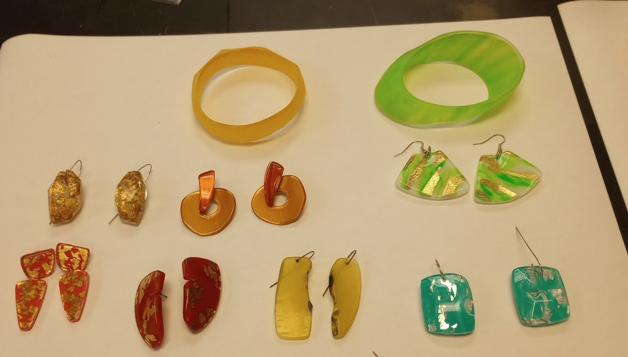 Retro 1980’s Lucite Earrings Orange Red Purple Neon pink Gold Handmade Costume
