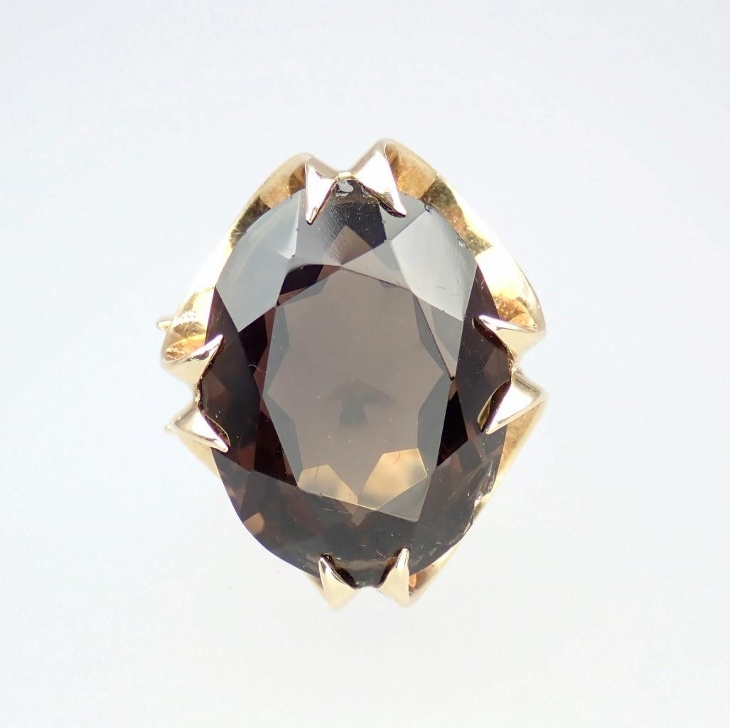 Super Vintage 1970s Solid 9K Rose Gold 14.4Ct Smokey Quartz Cocktail Ring 1971 5