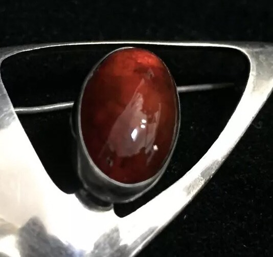 Vintage NIELS ERIK FROM Denmark Sterling Star Trek Amber Pin Brooch (RF227)
