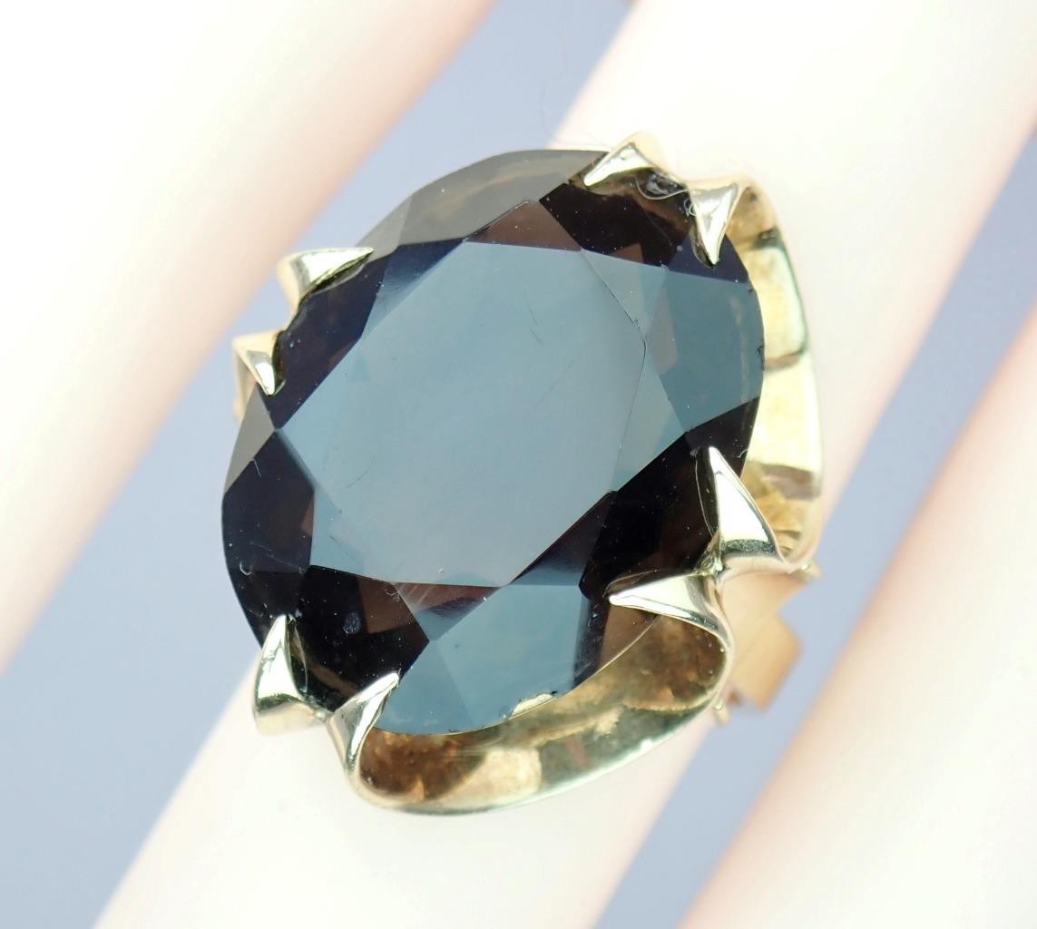 Super Vintage 1970s Solid 9K Rose Gold 14.4Ct Smokey Quartz Cocktail Ring 1971 5