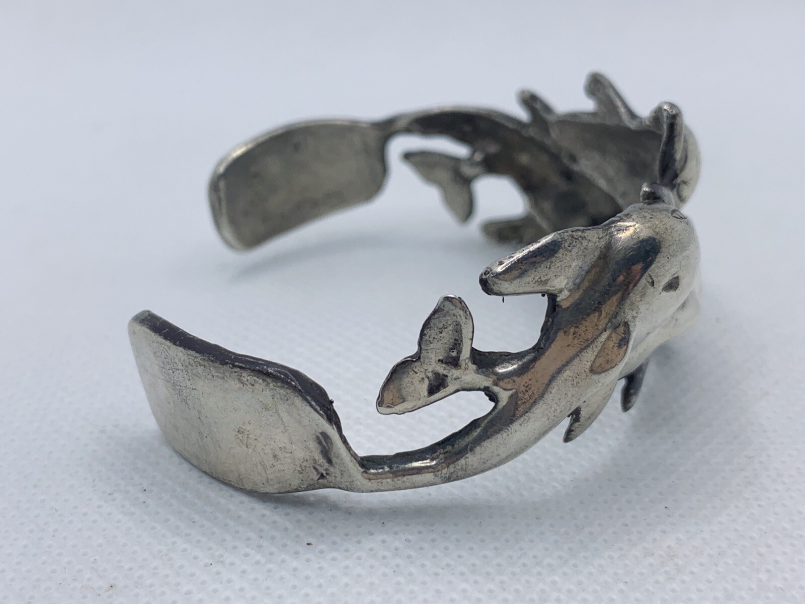VTG Signed TH.Bush Sterling Silver Dolphin Wave Cuff Bracelet 45g #bda