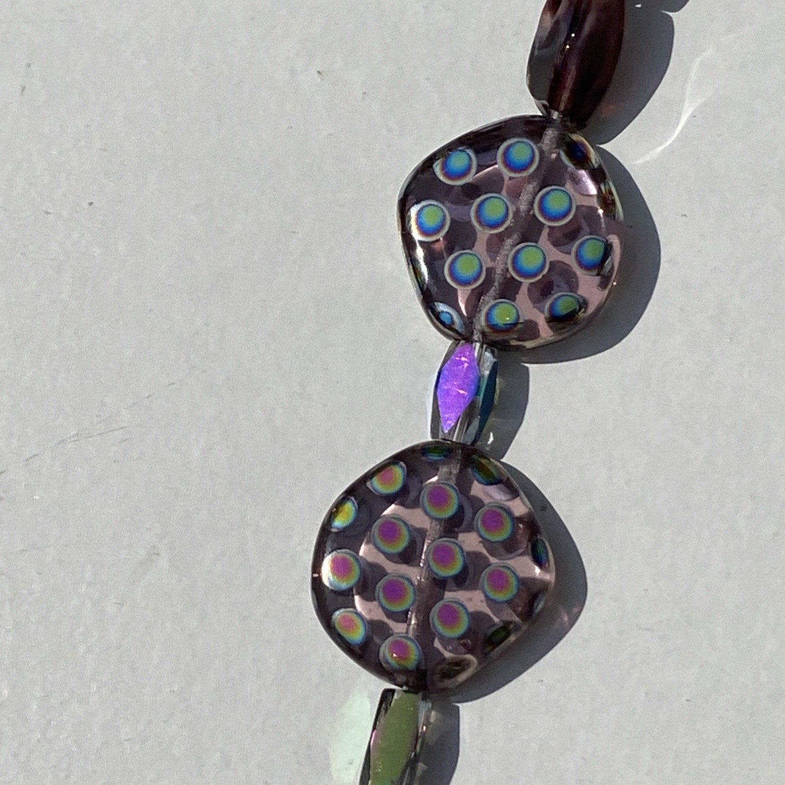 PURPLE GIVRÉ PEACOCK BEADS ART GLASS RETRO VITRAIL CRYSTAL GLASS NECKLACE