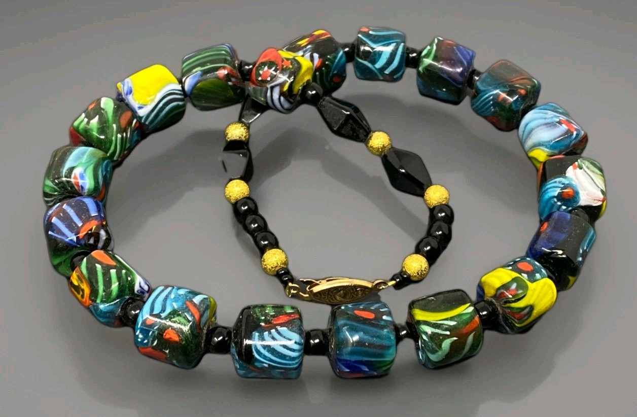 Vintage Multicolor African Glass Trade Bead Necklace 19″