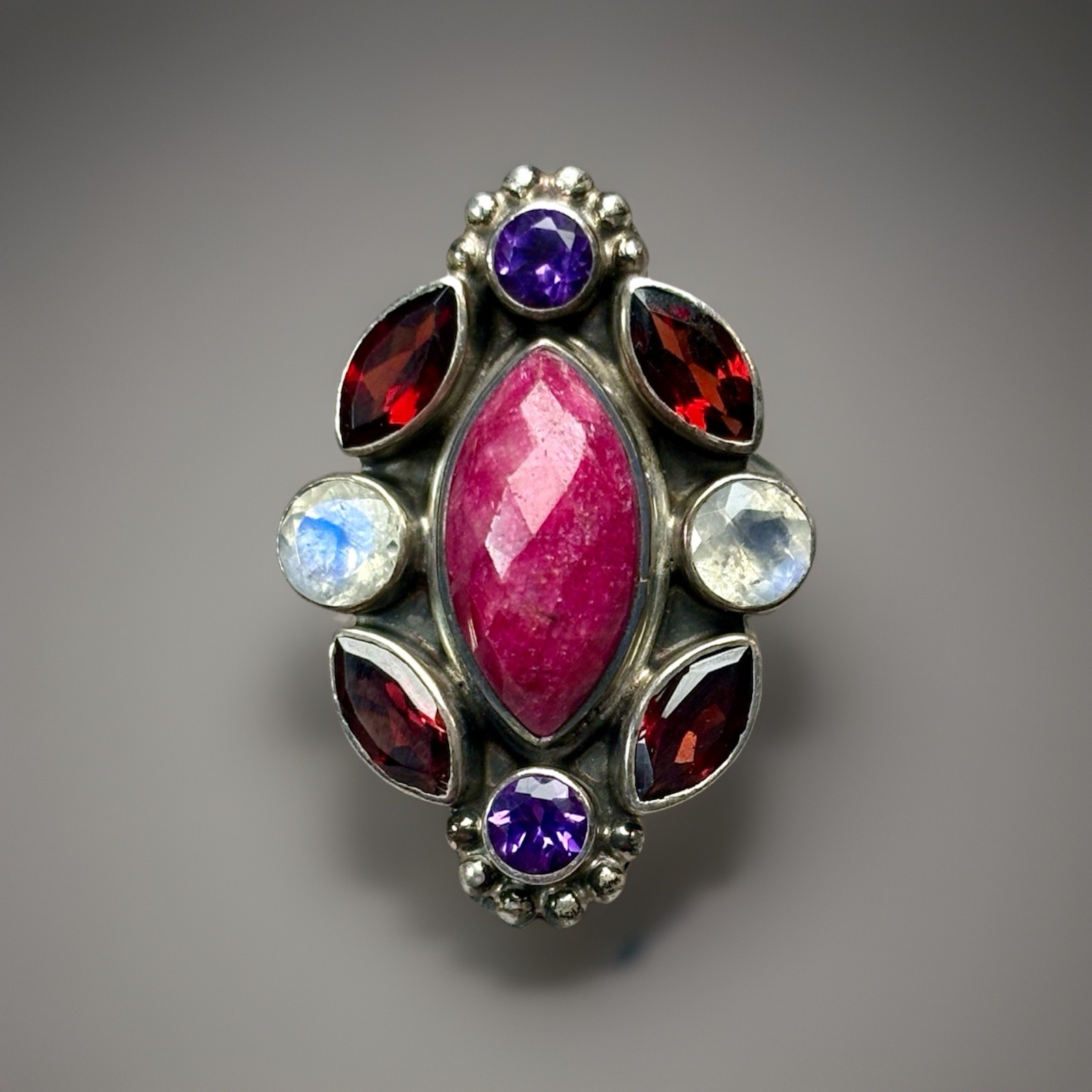 Nicky Butler NB Sterling Silver Raw Ruby Garnet Moonstone Amethyst Ring Sz8