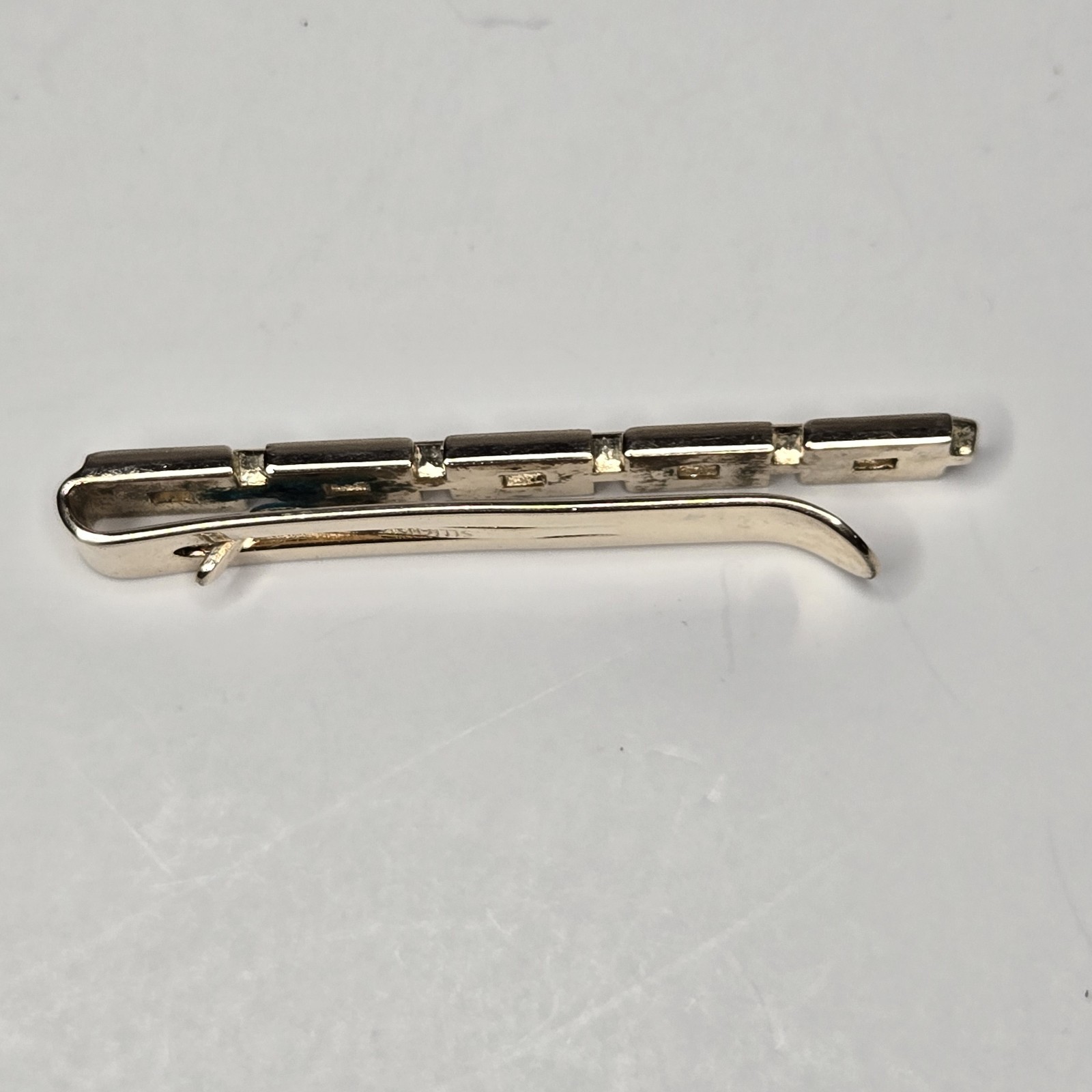 Vintage Swank Gold Tone Tie Clip Geometric Brick Watchband Link Mid Century MCM