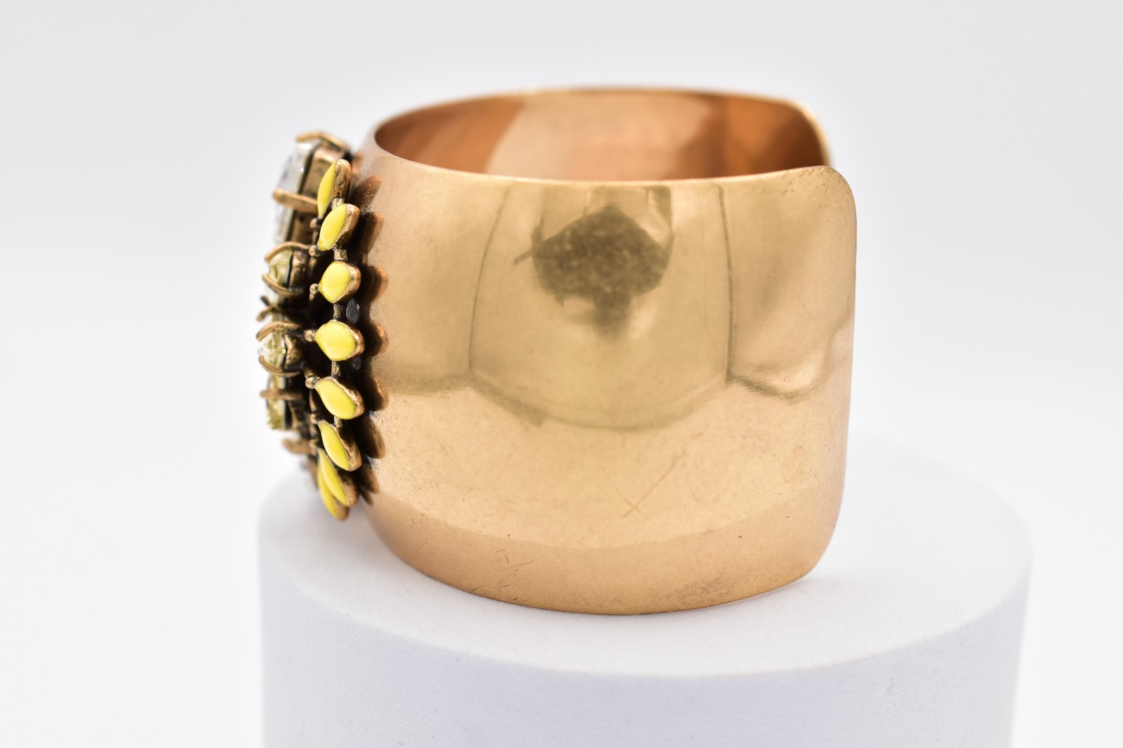Stella & Dot Crystal Gold Cuff Bracelet Yellow Enamel Statement Wide Y2K BinBR