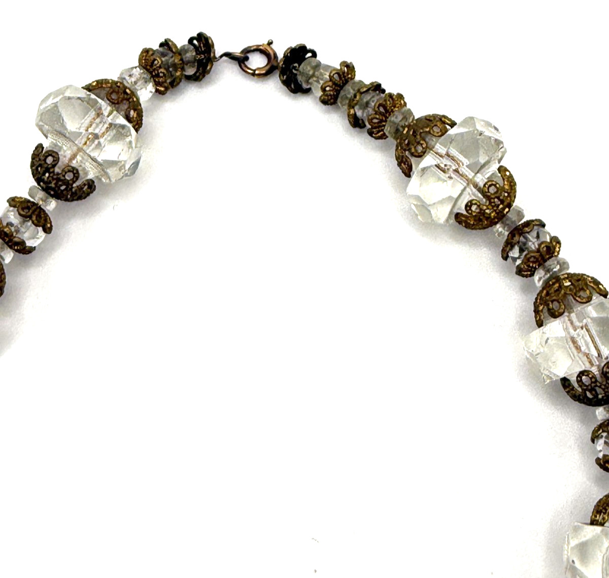 Antique Art Deco Circa Graduated Faceted Cut Czech Clear Glass Bead Necklace