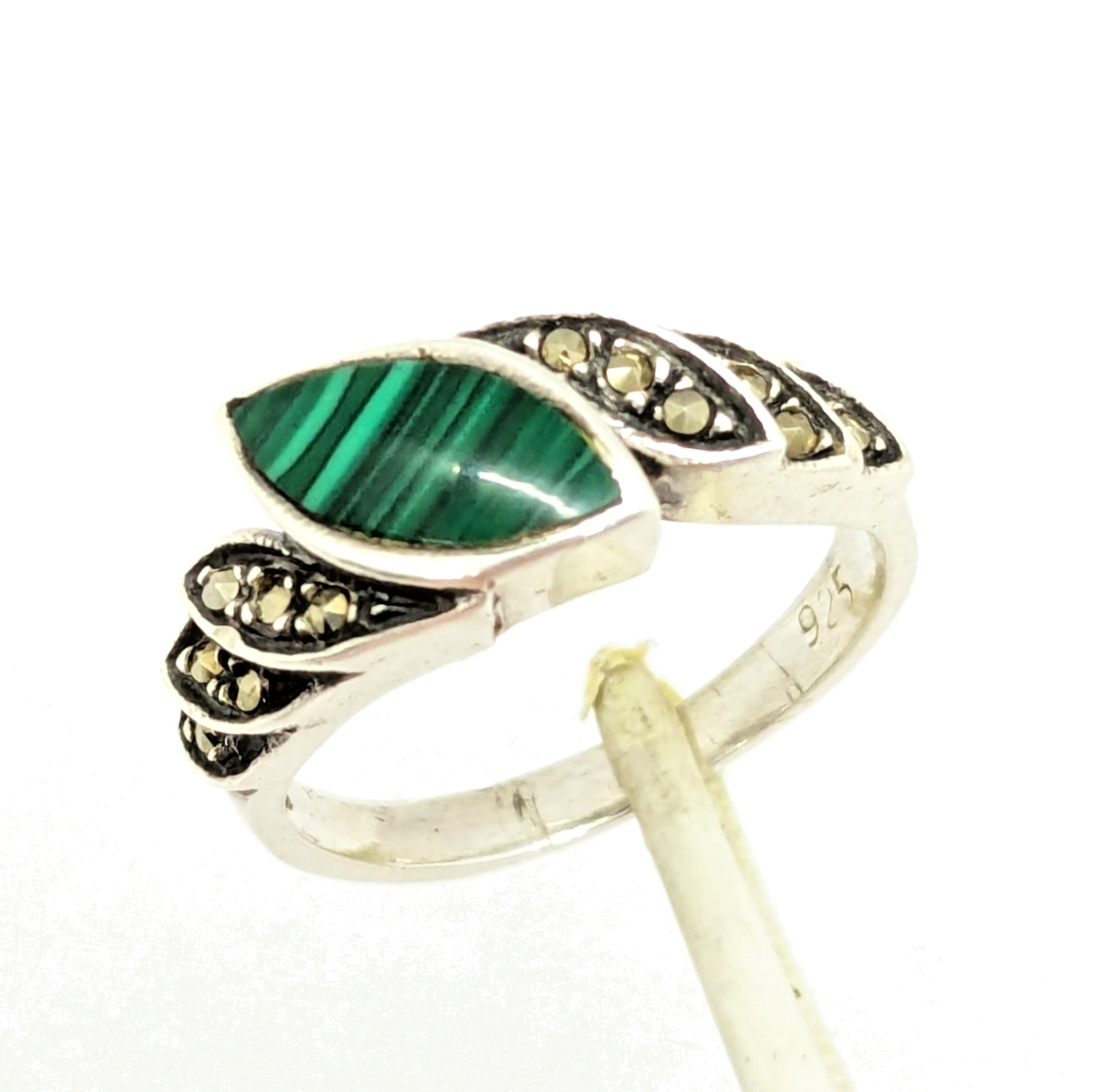 Vintage Elegant RING Silver 925 with Malachite stone -size: 7.25US (17.5mm)| #30
