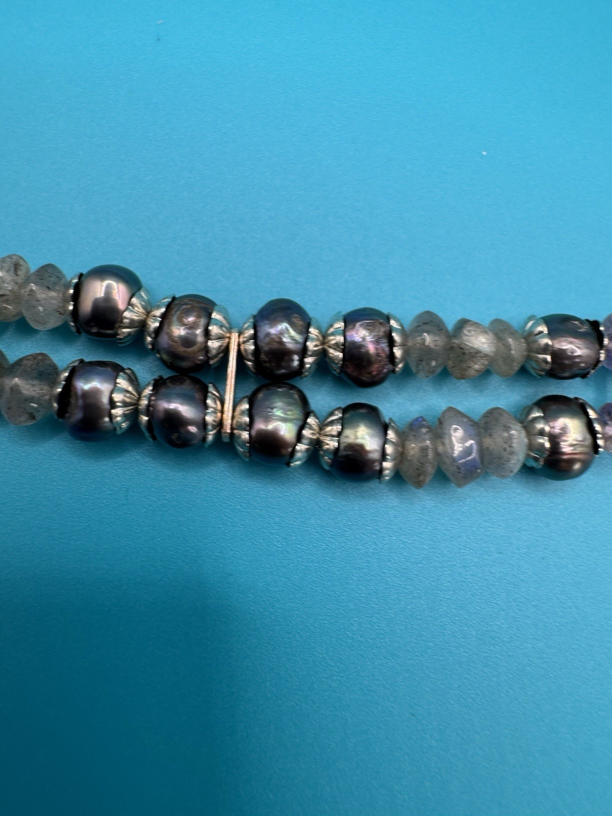 Artisan Made Signed Double Strand Pearl Bali Beads & Toggle Clasp Bracelet
