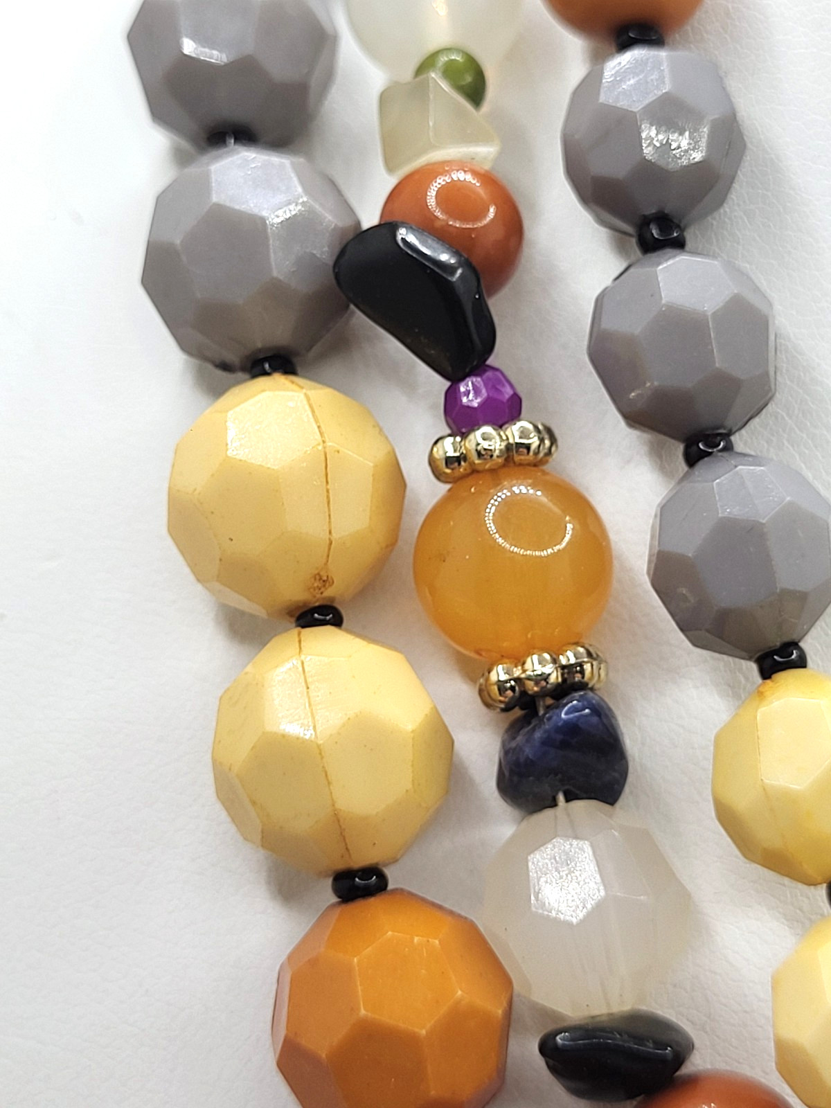 NENA Statement Natural & Acrylic Stone Choker Layered Faceted Beads & Pendant