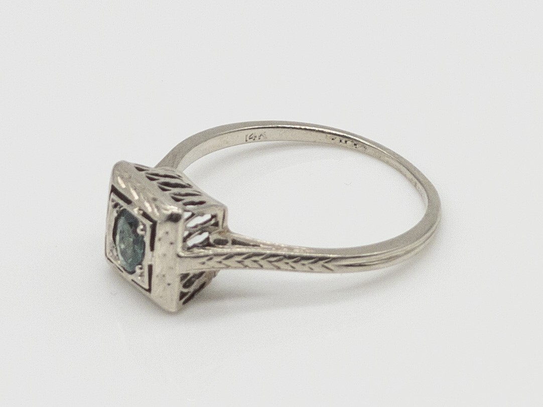 Antique 1920s $2000 .25ct Purple Green Alexandrite 14k White Gold Filigree Ring