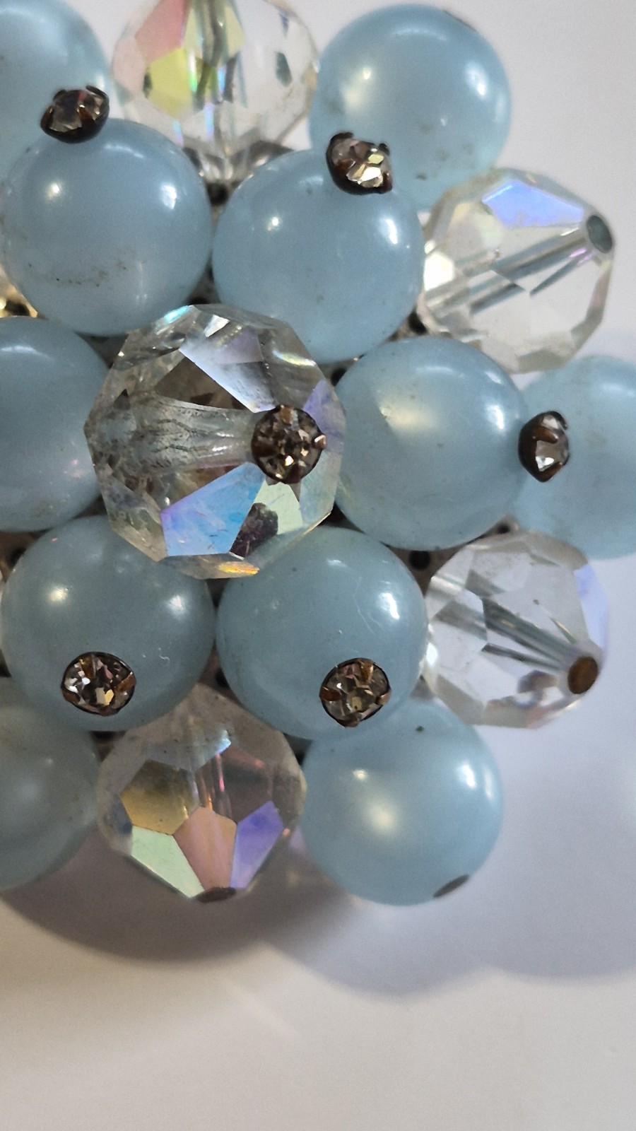 Coro/Unbranded Brooch Lof 2, Teal Blue Gold Tone Flower/Light Blue AB Cluster