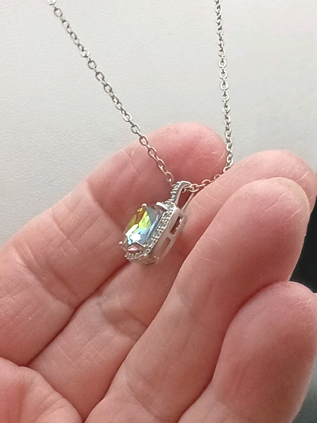 Rhinestone Pendant Necklace Mystic Margarita Multicolor Silver Tone Chain 19″