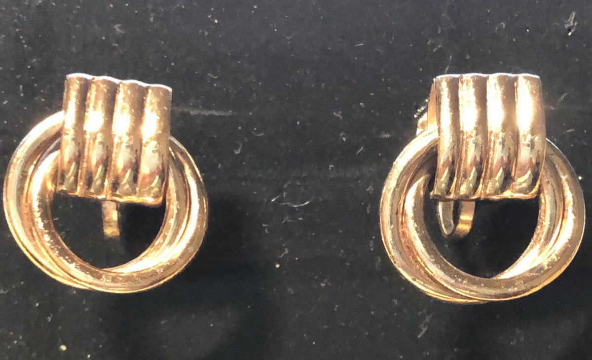 VTG. MEXICO SILVER DAINTY DOOR KNOCKER SCREWBACK EARRINGS ROSE GOLD COLOR .75″