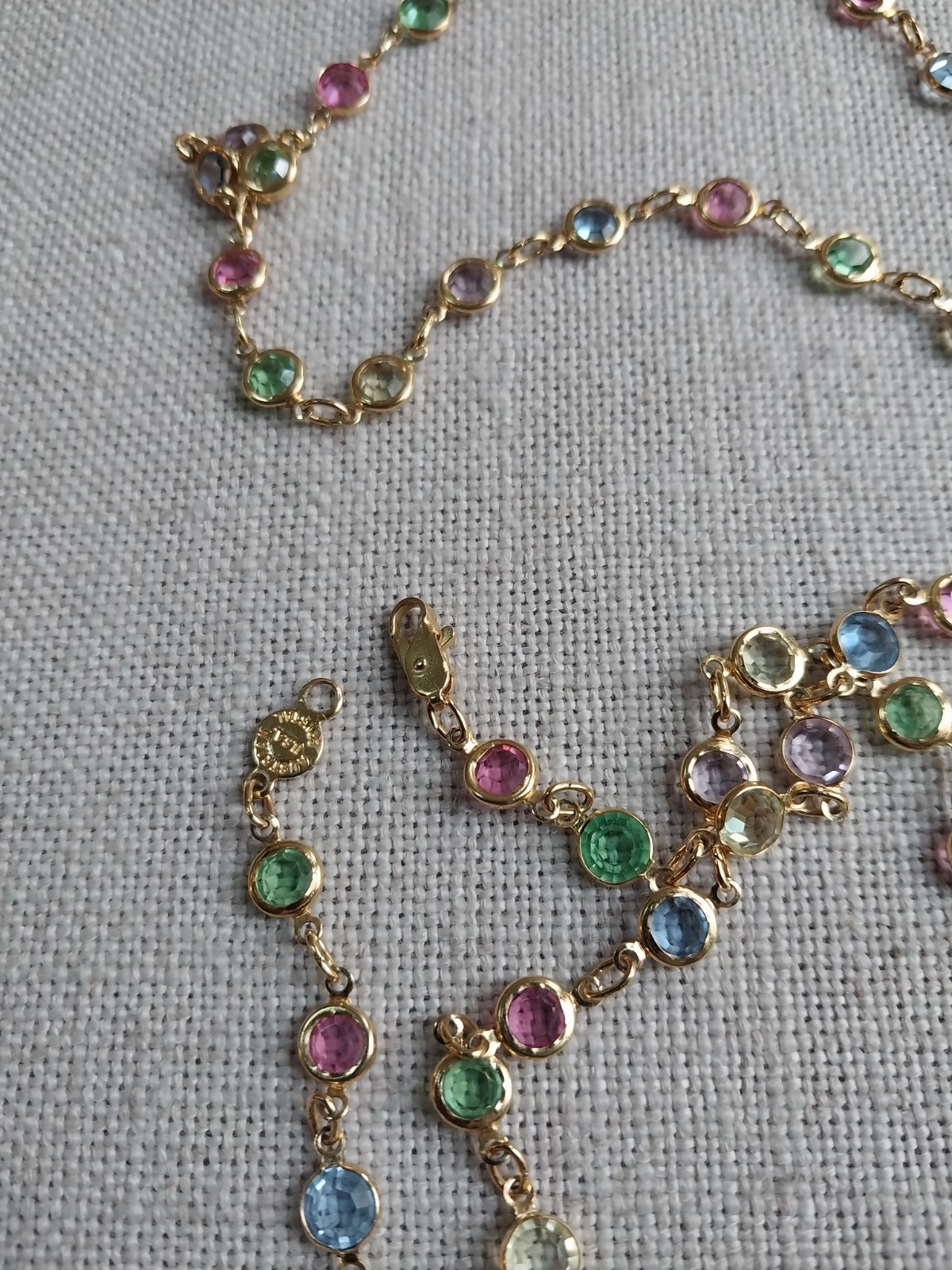 Vintage Signed Austrian Crystal USA Necklace Pastel Multi-Color Bezel Set Stones