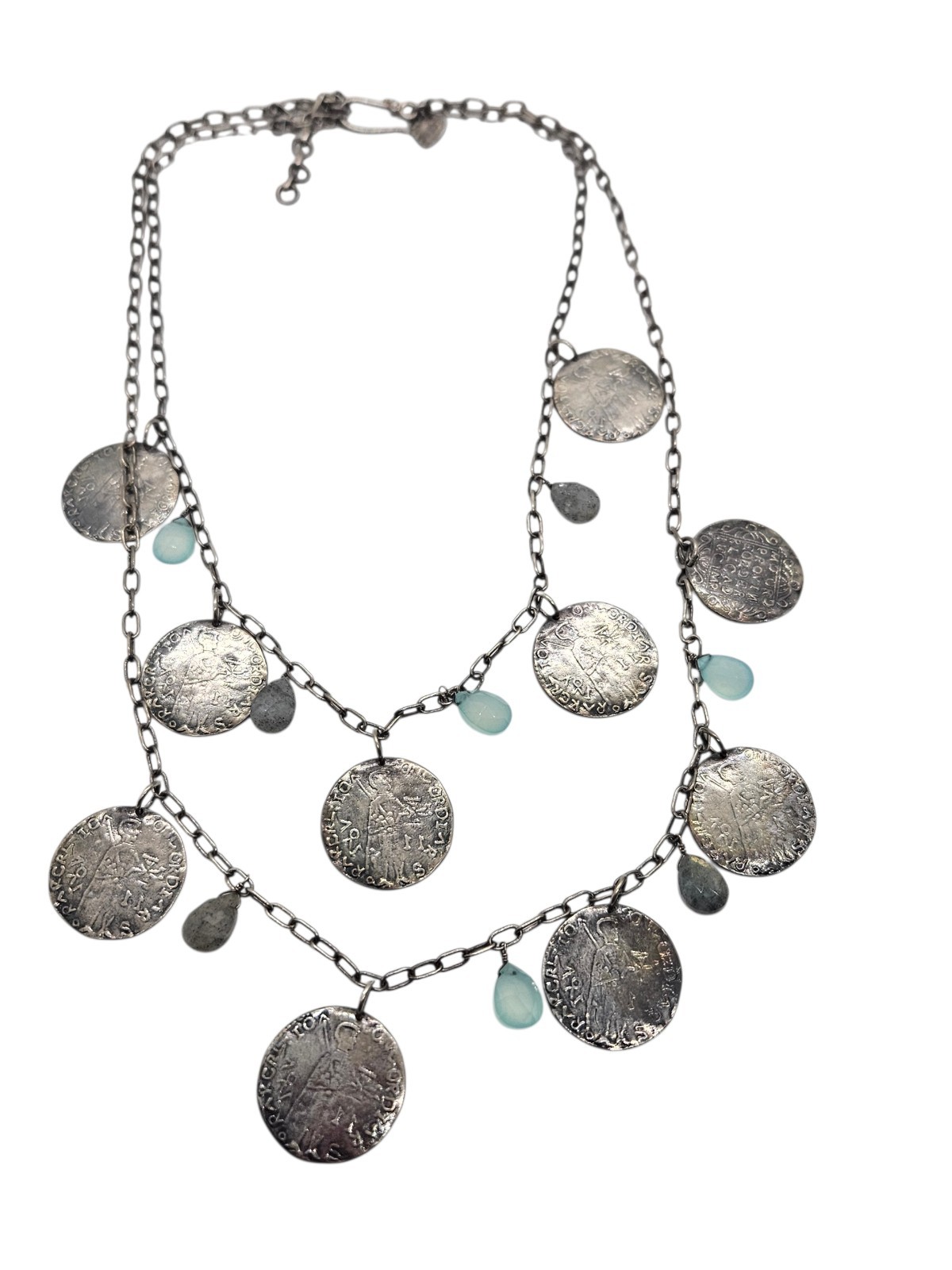 Vintage Stella & Dot Riviera Chalcedony / Labradorite Multi Strand Coin Necklace