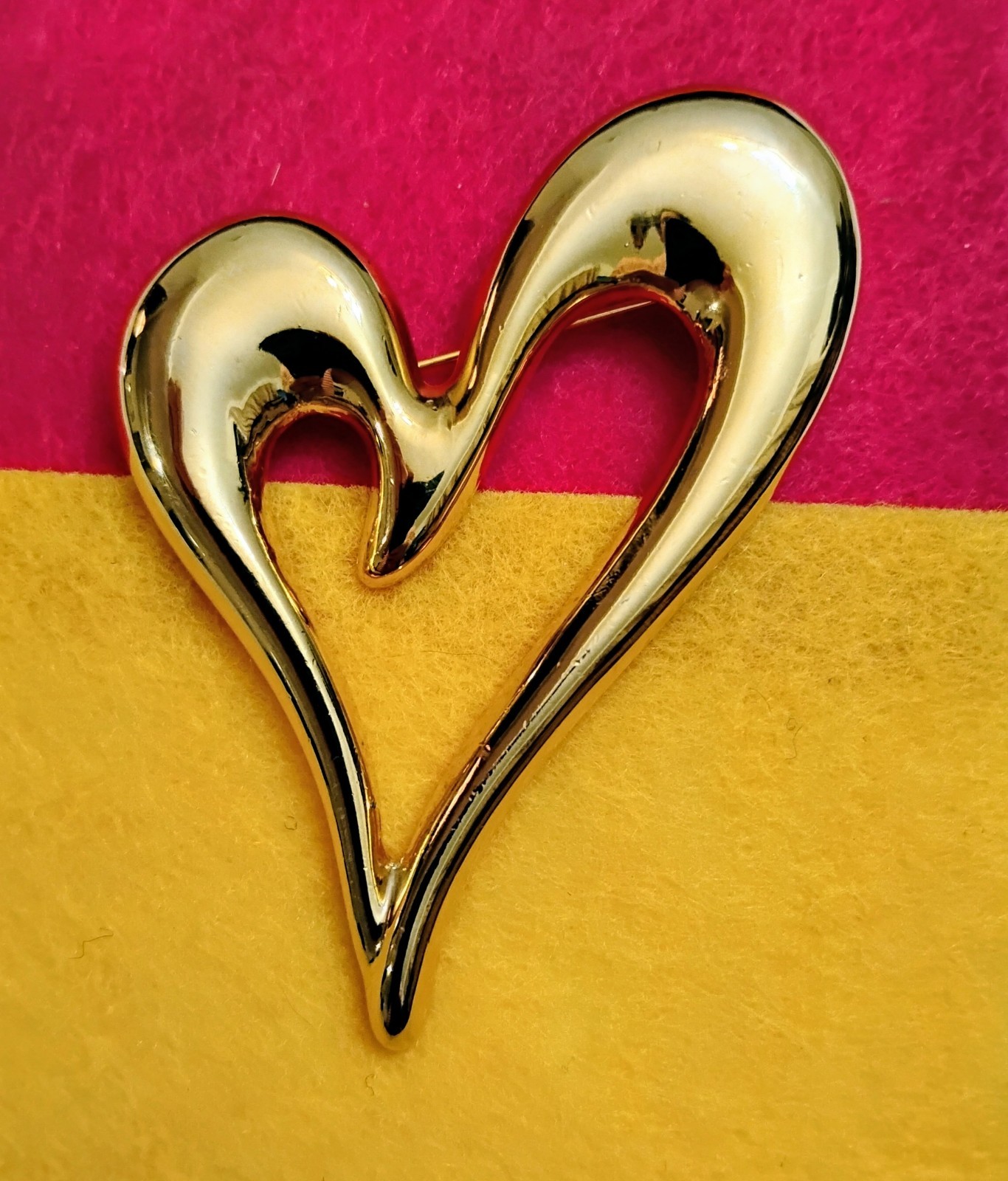 Vintage Gold Tone Puff Heart Pin Brooch 3″ by 2.5″