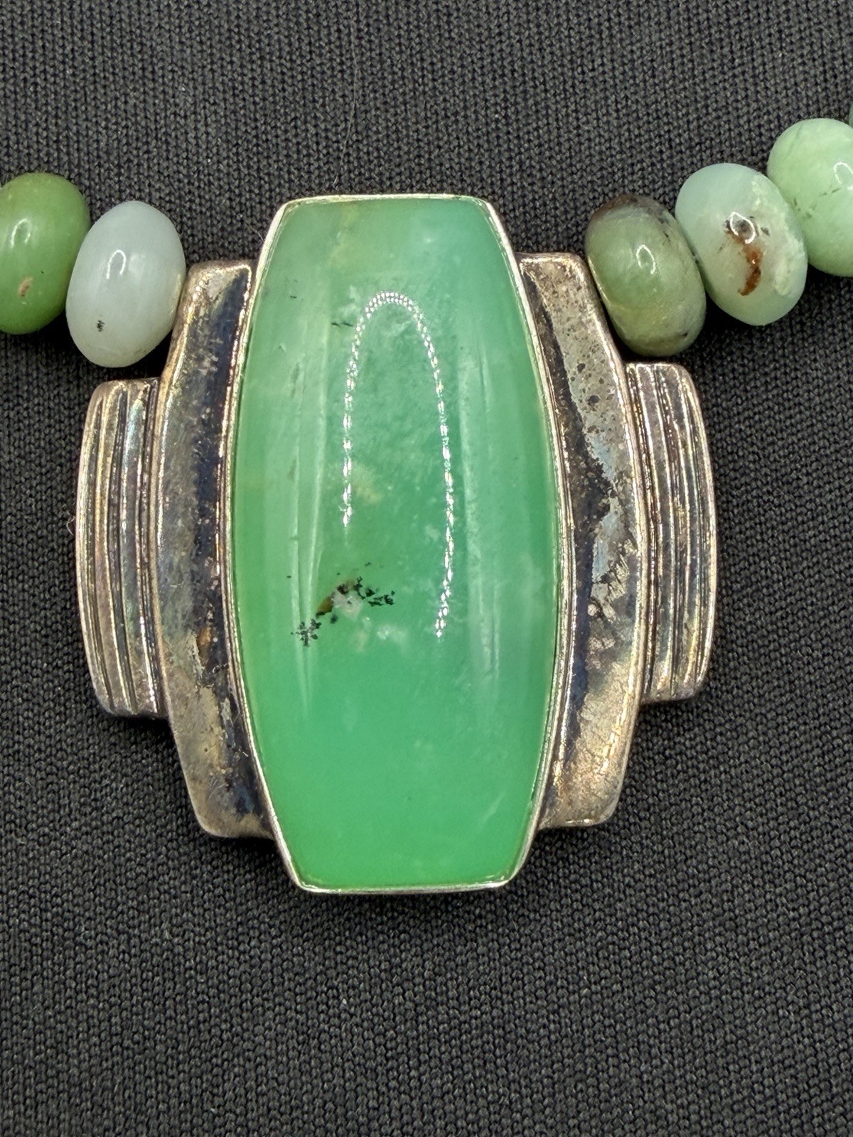 Vtg Jay King DTR Sterling Silver Green Bead Necklace Pendant 17-18 Inch Length
