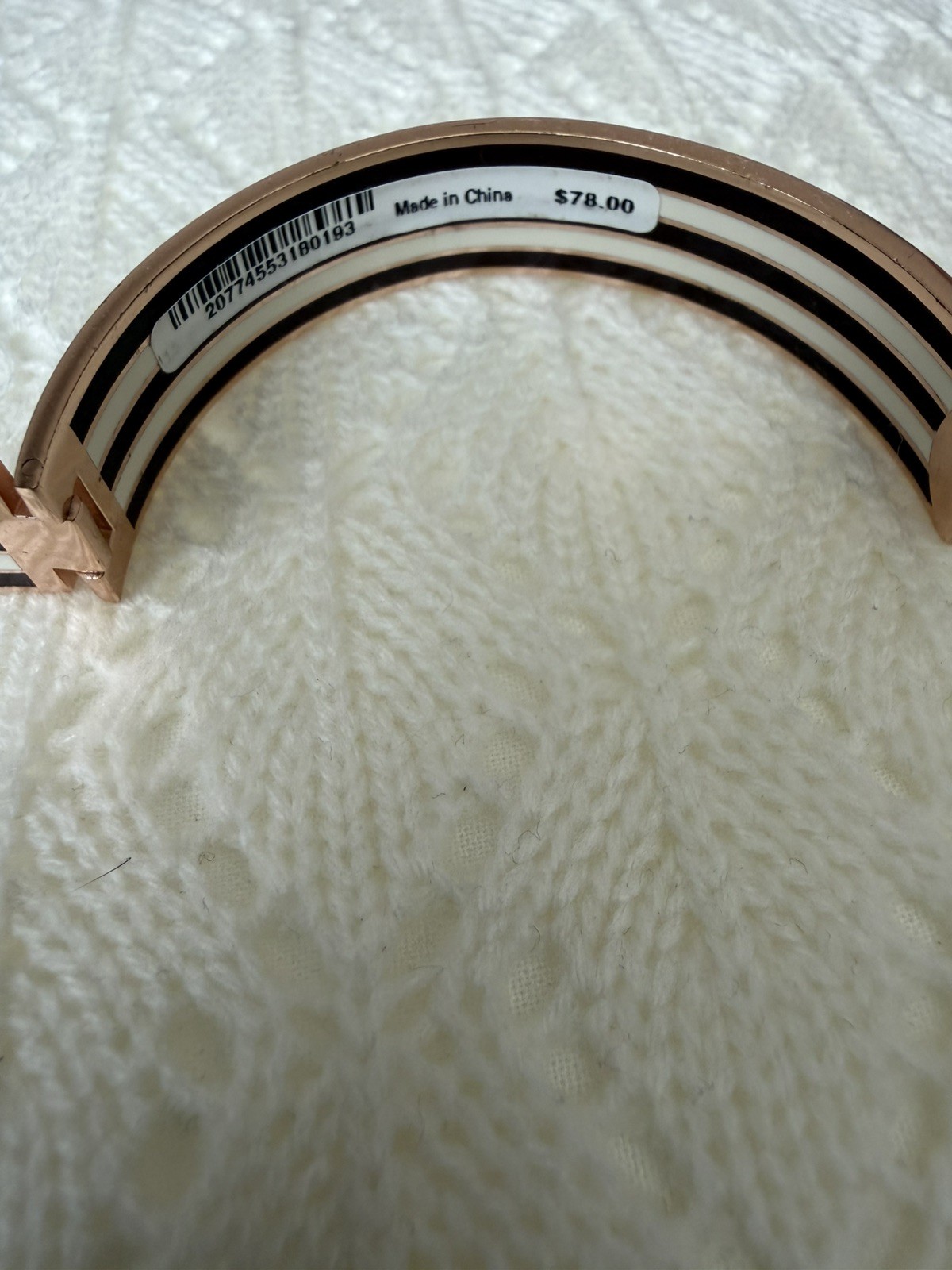 Classic HENRI BENDEL Rose Gold Tone Centennial Stripe Hinged BANGLE BRACELET