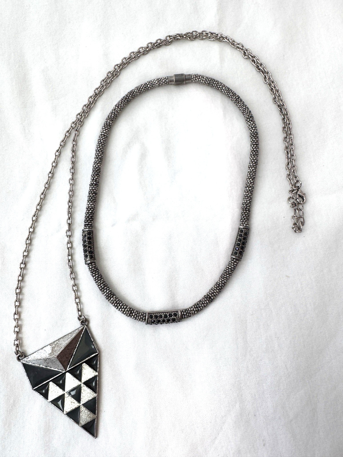 Modernist Necklace STACK Marcasite black Jewelry Lot VTG y2k 2000s Goth Gunmetal